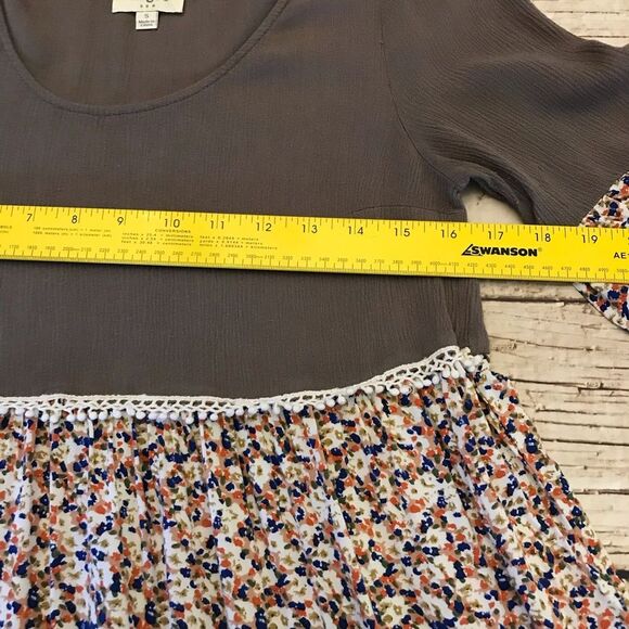 Umgee Womens Tiered Mix Print Floral Boho Tunic Mini Dress Size Small - Picture 9 of 14
